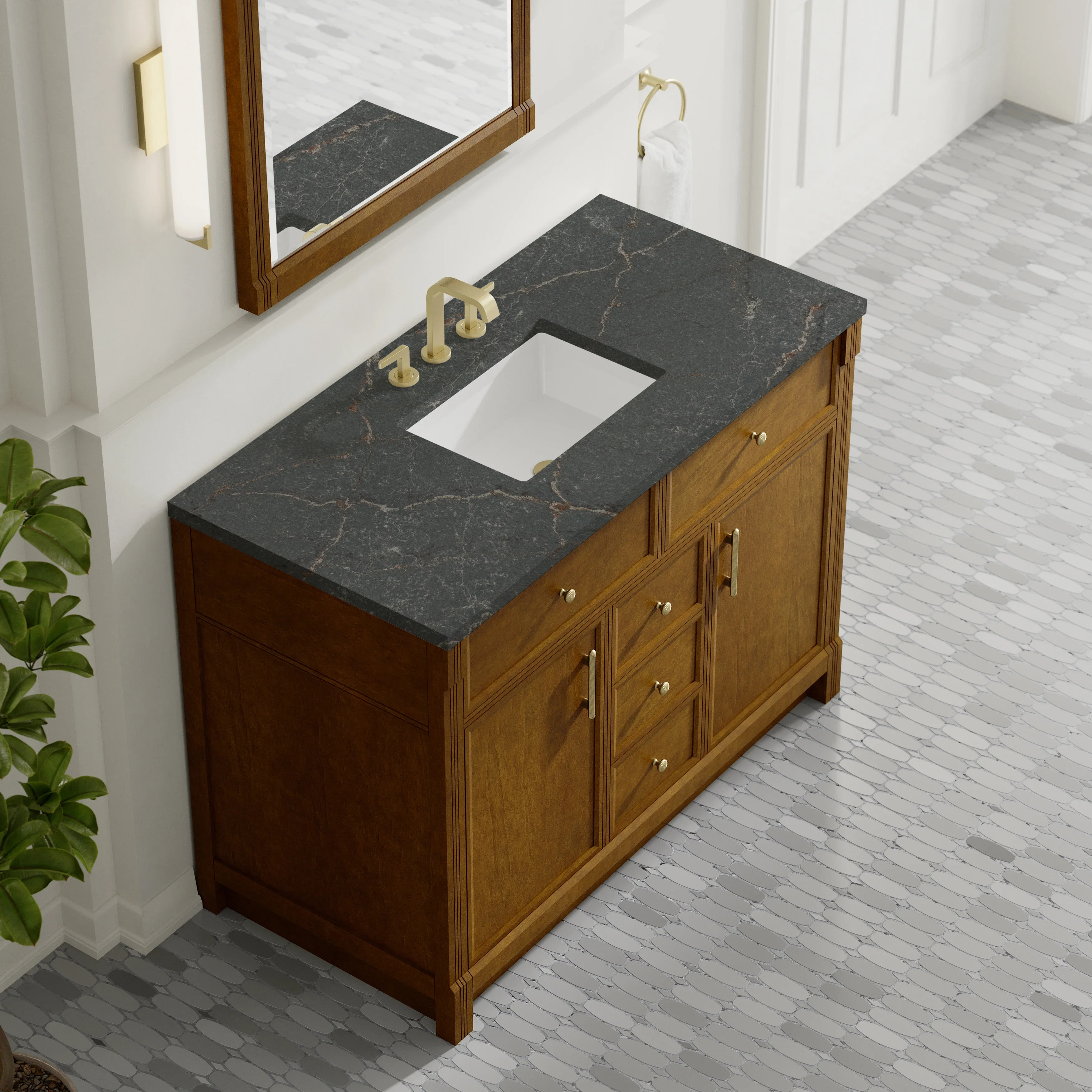 Bellshire 48" Single Vanity, Honey Oak w/ 3 CM Parisien Bleu Silestone Top