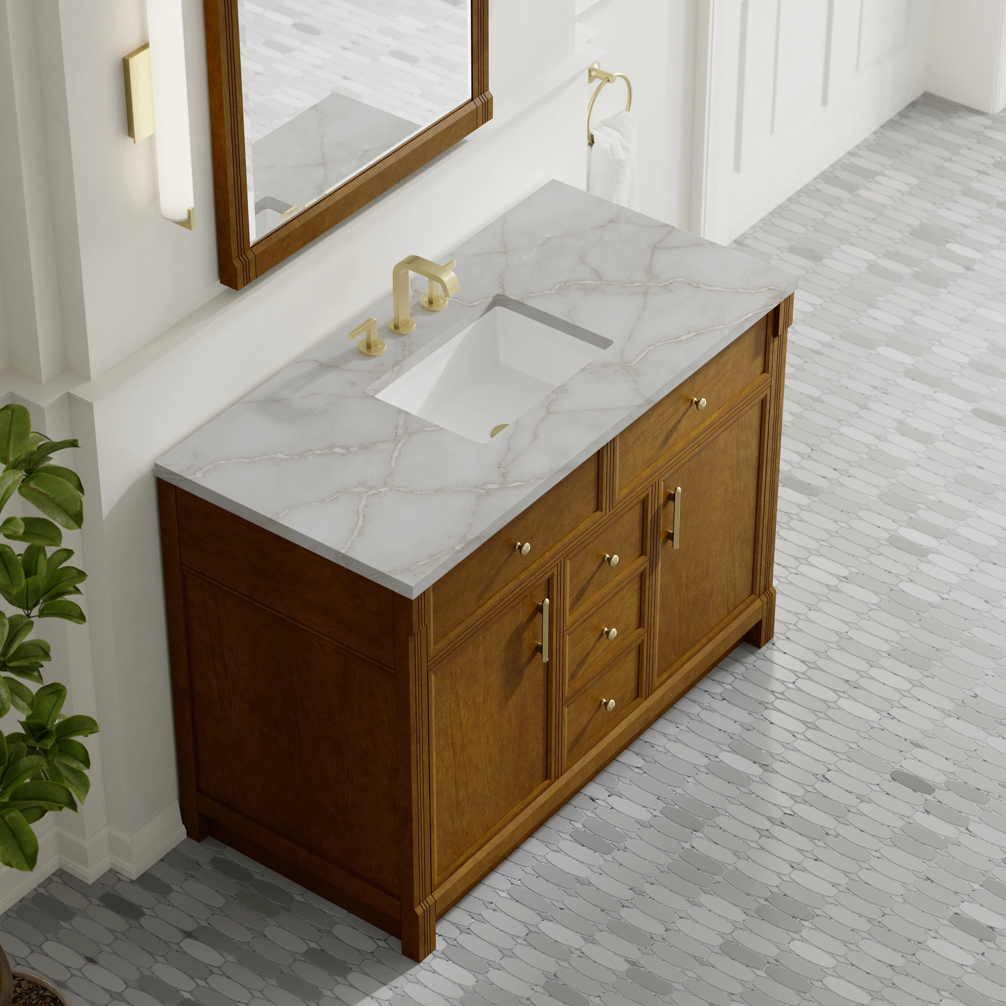 Bellshire 48" Single Vanity, Honey Oak w/ 3 CM Victorian Silver Silestone Top