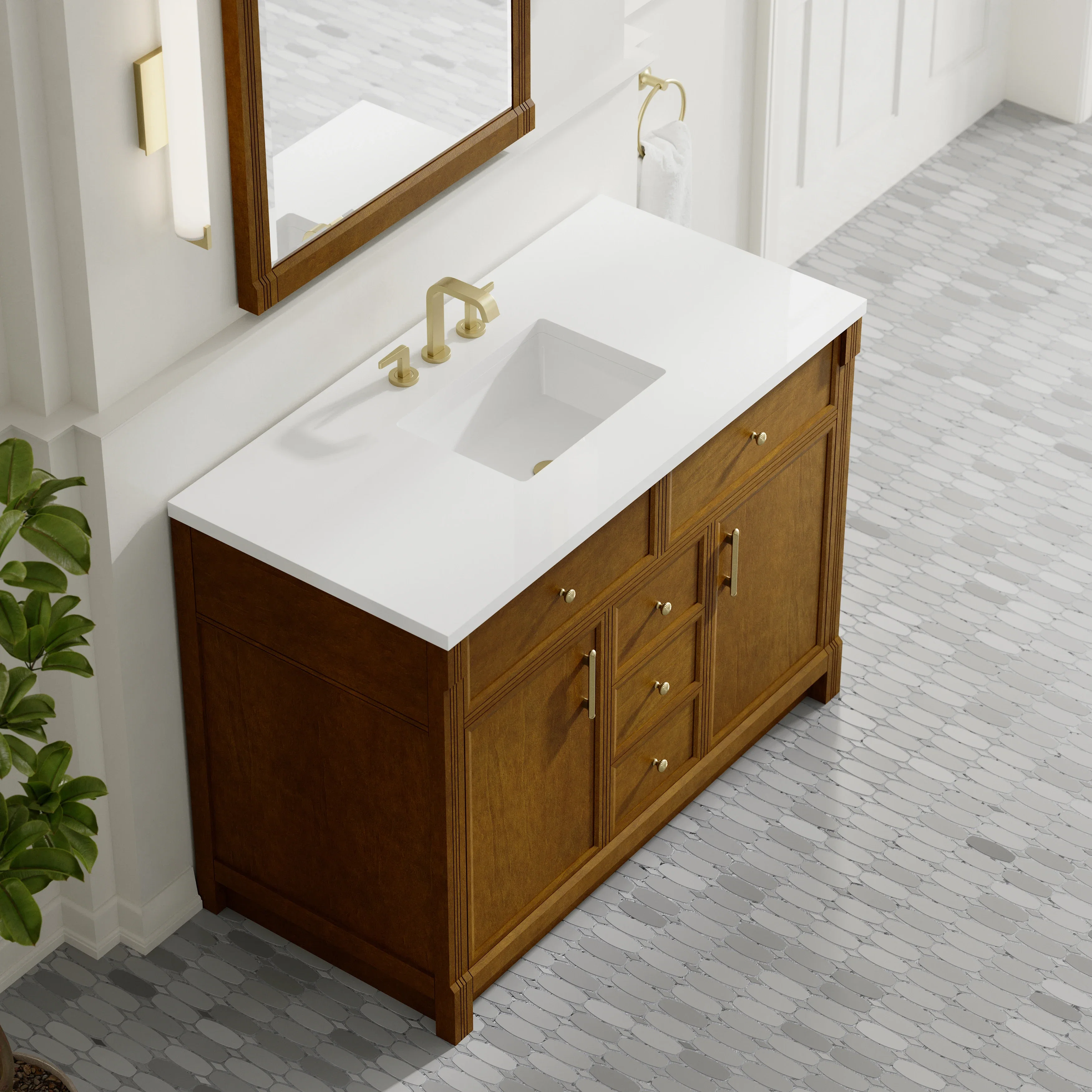 Bellshire 48" Single Vanity, Honey Oak w/ 3 CM White Zeus Silestone Top