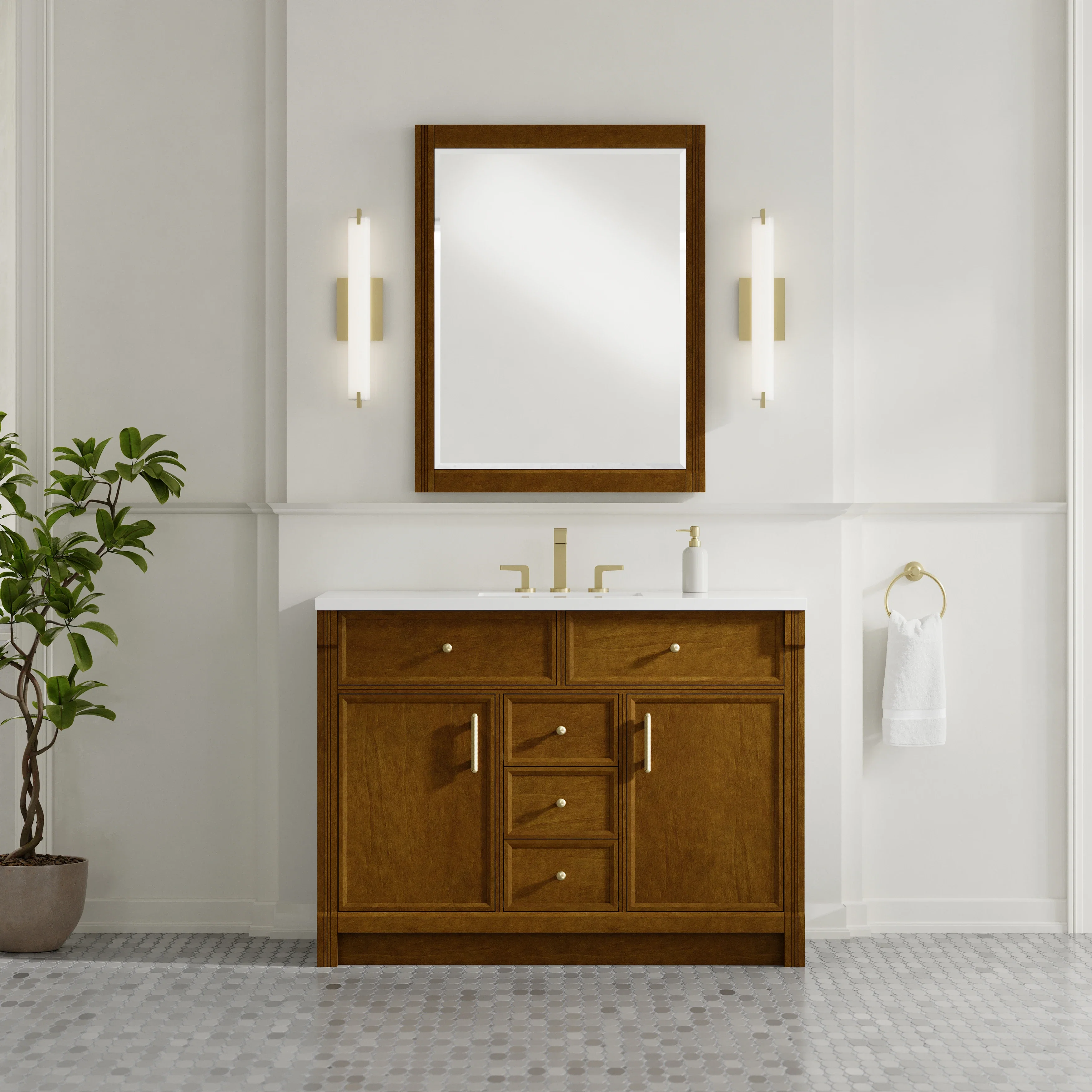 Bellshire 48" Single Vanity, Honey Oak w/ 3 CM White Zeus Silestone Top