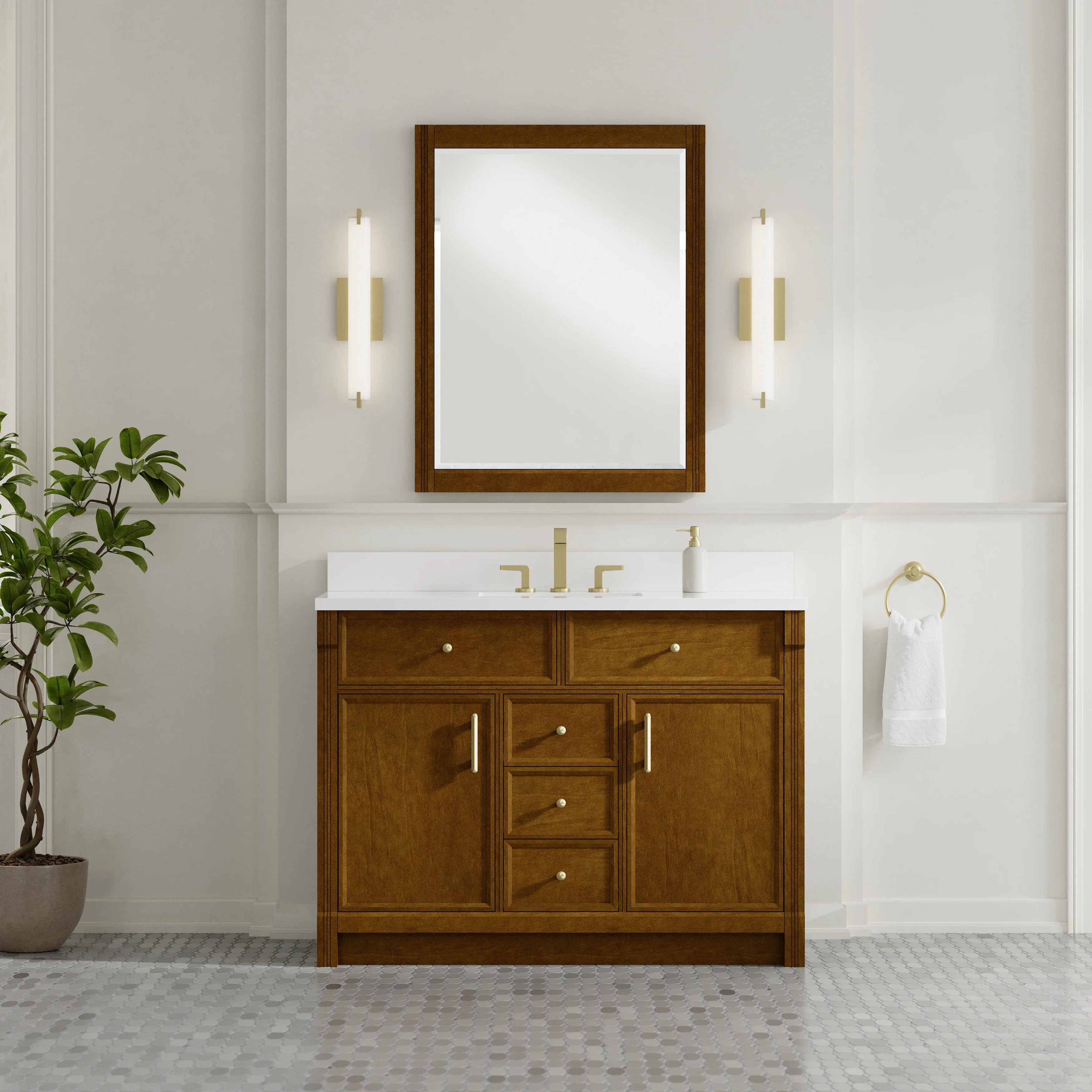 Bellshire 48" Single Vanity, Honey Oak w/ 3 CM White Zeus Silestone Top