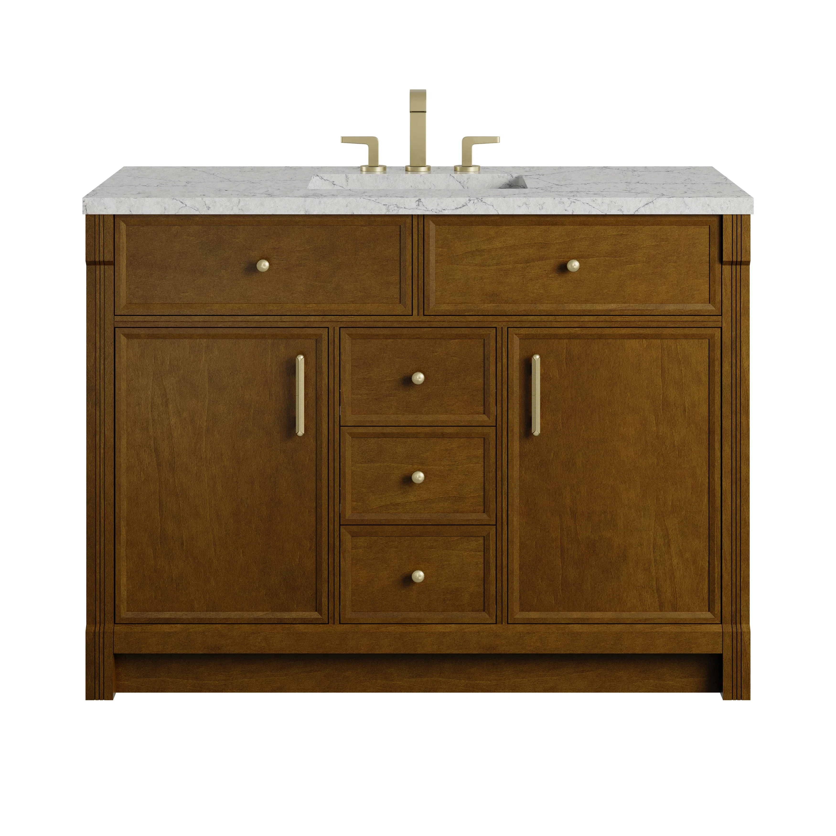 Bellshire 48" Single Vanity, Honey Oak w/ 3 CM Eternal Jasmine Pearl Silestone Top w/FreePower Wireless Charger
