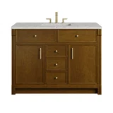 Bellshire 48" Single Vanity, Honey Oak w/ 3 CM Eternal Jasmine Pearl Silestone Top w/FreePower Wireless Charger