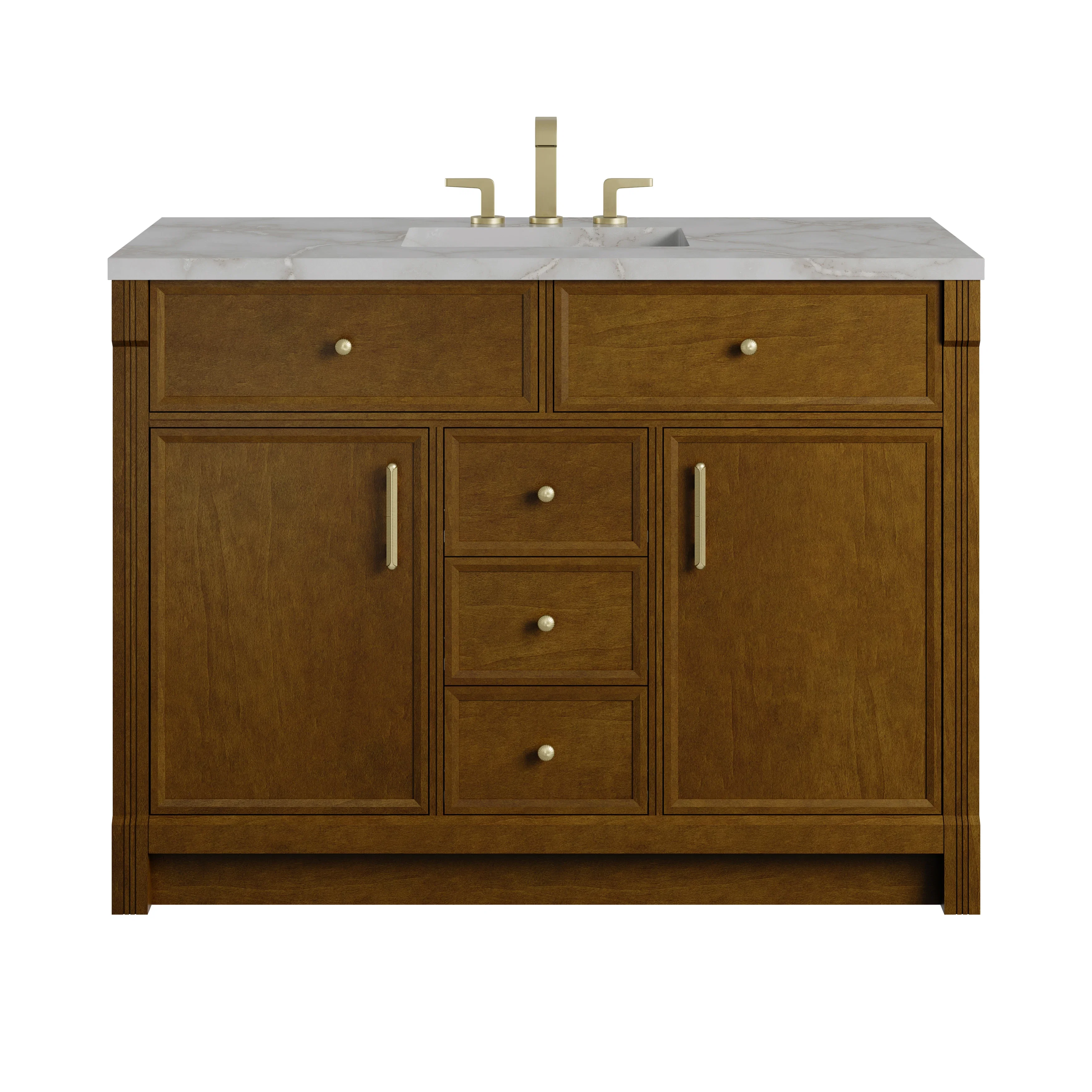 Bellshire 48" Single Vanity, Honey Oak w/ 3 CM Victorian Silver Silestone Top w/FreePower Wireless Charger