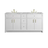 Bellshire 72" Double Vanity, Bright White w/ 3 CM Carrara Marble Top