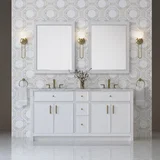 Bellshire 72" Double Vanity, Bright White w/ 3 CM Carrara Marble Top