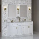 Bellshire 72" Double Vanity, Bright White w/ 3 CM Carrara Marble Top