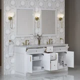 Bellshire 72" Double Vanity, Bright White w/ 3 CM Carrara Marble Top