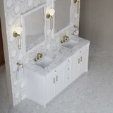 Bellshire 72" Double Vanity, Bright White w/ 3 CM Carrara Marble Top