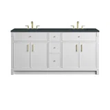 Bellshire 72" Double Vanity, Bright White w/ 3 CM Charcoal Soapstone Silestone Top