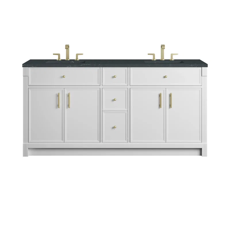 Bellshire 72" Double Vanity, Bright White w/ 3 CM Charcoal Soapstone Silestone Top