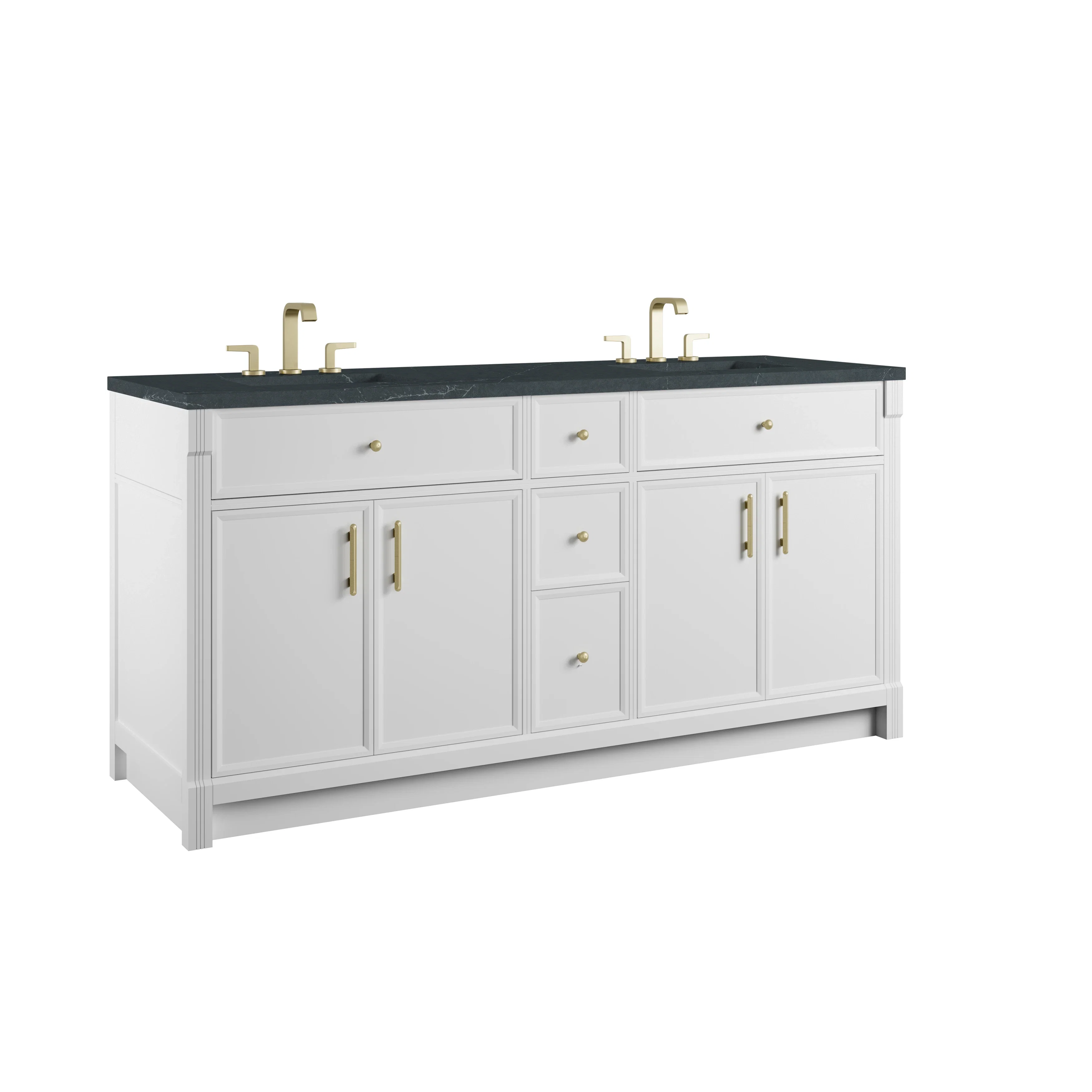 Bellshire 72" Double Vanity, Bright White w/ 3 CM Charcoal Soapstone Silestone Top