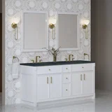 Bellshire 72" Double Vanity, Bright White w/ 3 CM Charcoal Soapstone Silestone Top