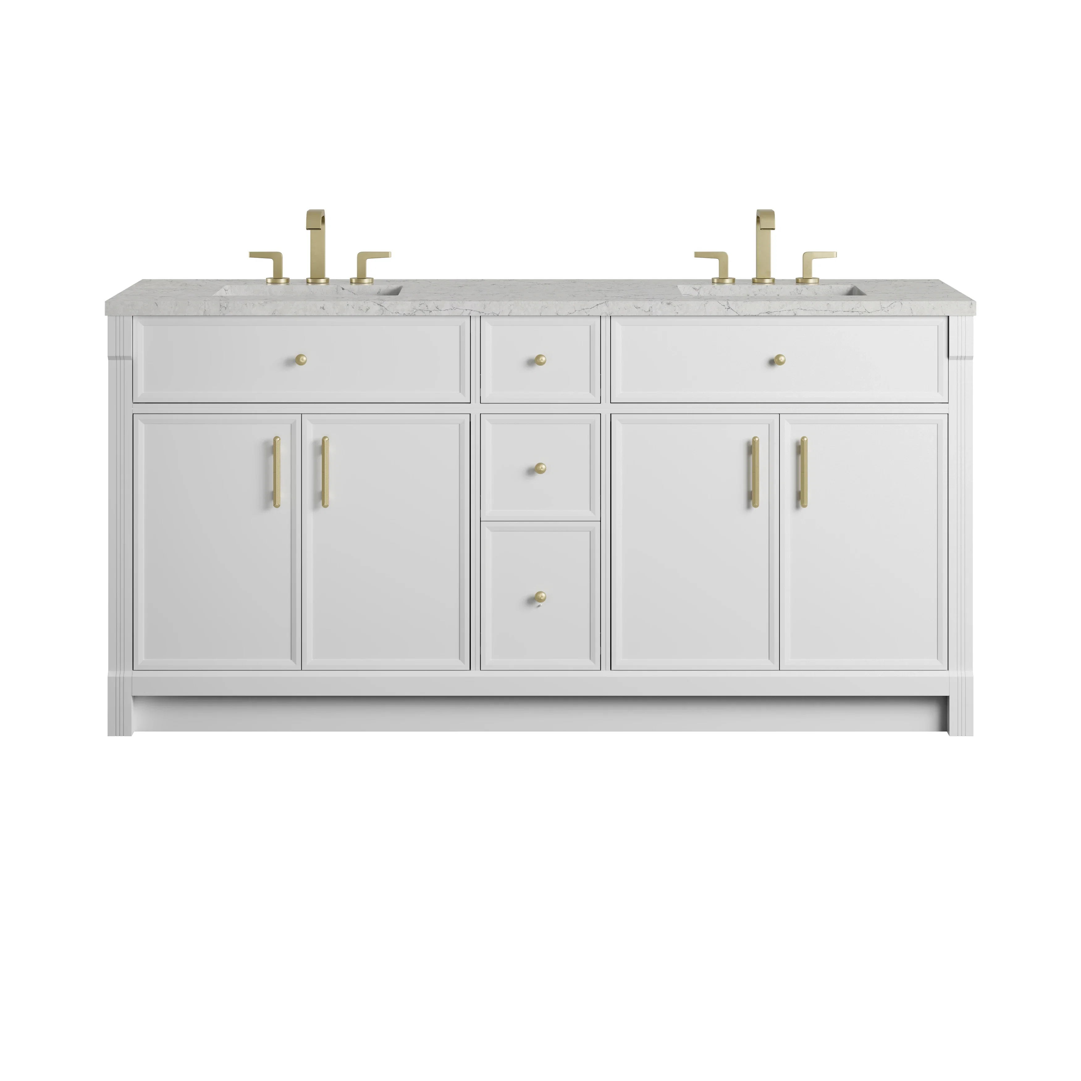 Bellshire 72" Double Vanity, Bright White w/ 3 CM Eternal Jasmine Pearl Silestone Top