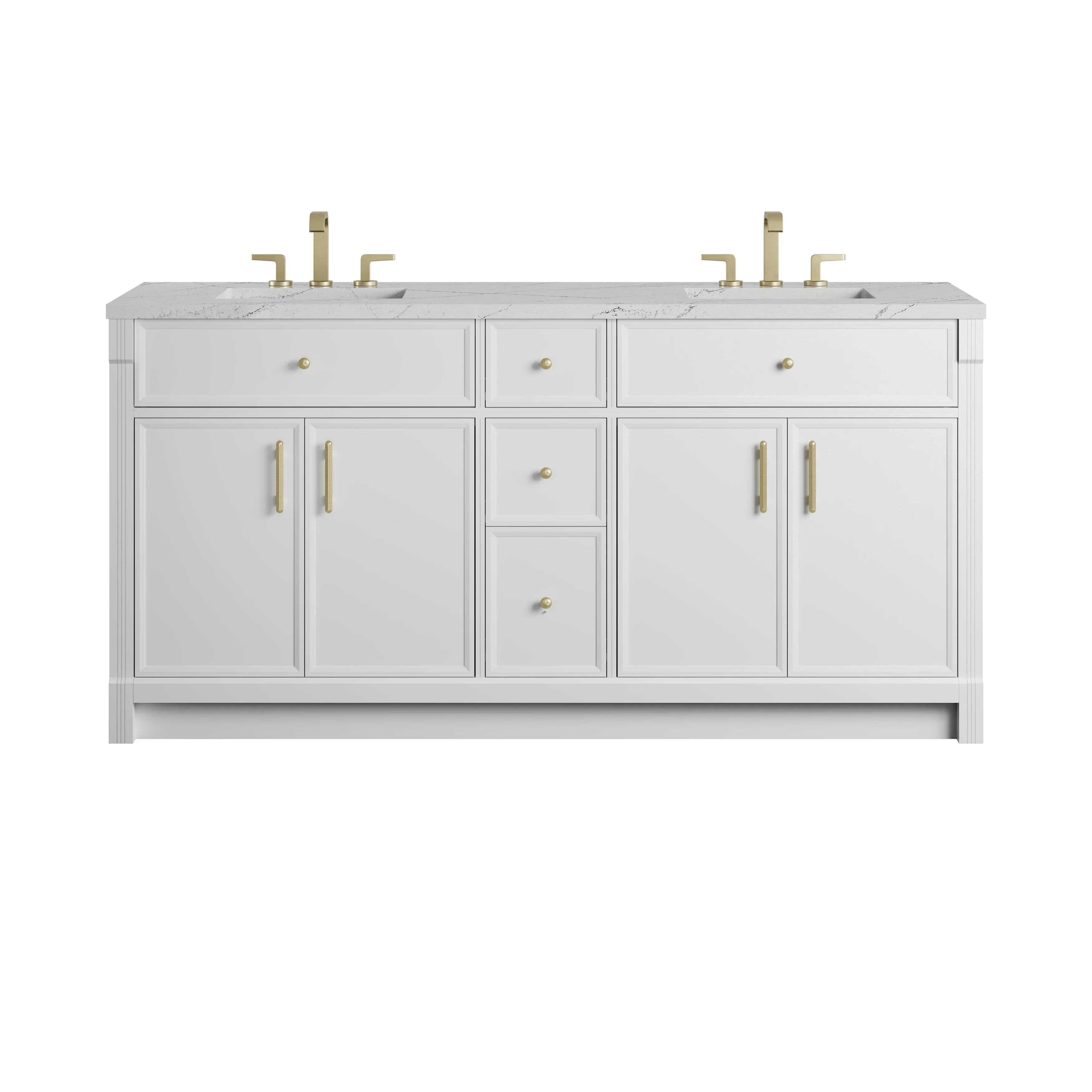 Bellshire 72" Double Vanity, Bright White w/ 3 CM Ethereal Noctis Silestone Top