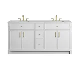 Bellshire 72" Double Vanity, Bright White w/ 3 CM Ethereal Noctis Silestone Top