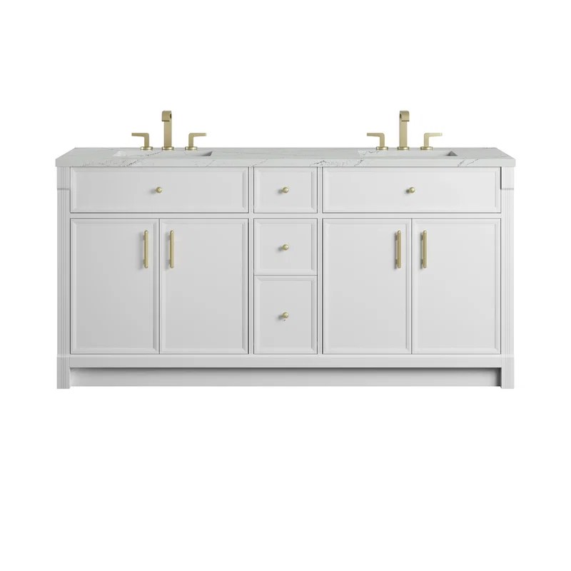 Bellshire 72" Double Vanity, Bright White w/ 3 CM Ethereal Noctis Silestone Top