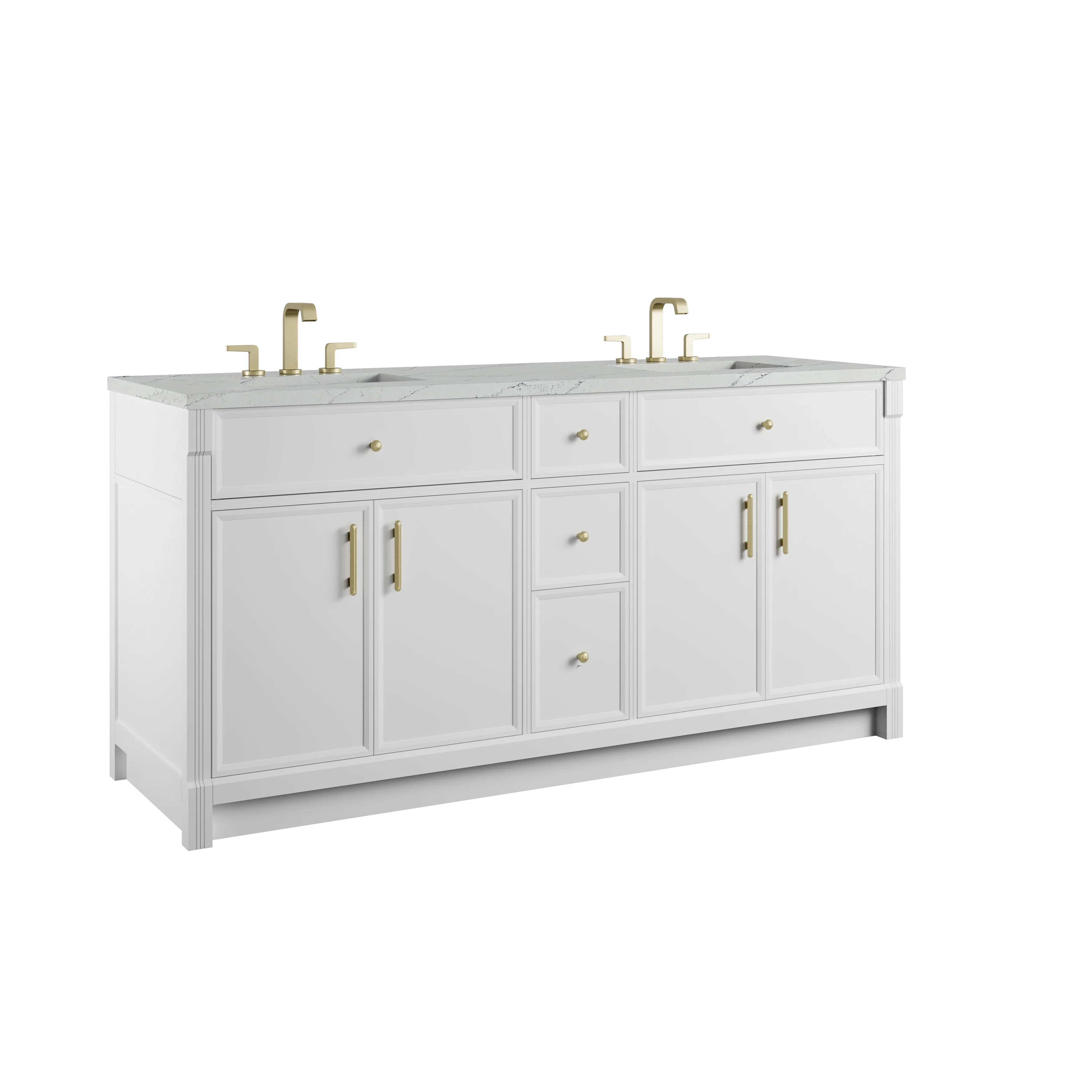 Bellshire 72" Double Vanity, Bright White w/ 3 CM Ethereal Noctis Silestone Top