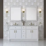 Bellshire 72" Double Vanity, Bright White w/ 3 CM Ethereal Noctis Silestone Top