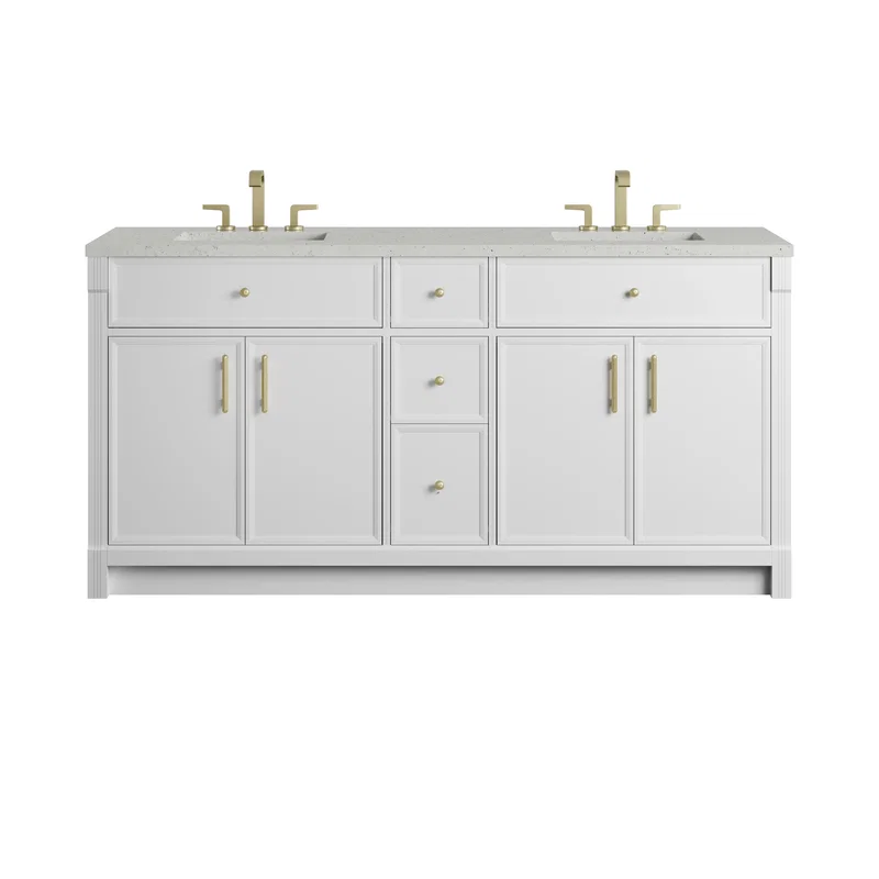 Bellshire 72" Double Vanity, Bright White w/ 3 CM Lime Delight Silestone Top