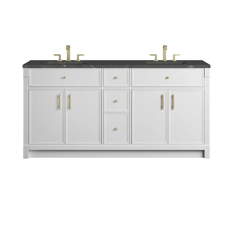 Bellshire 72" Double Vanity, Bright White w/ 3 CM Parisien Bleu Silestone Top