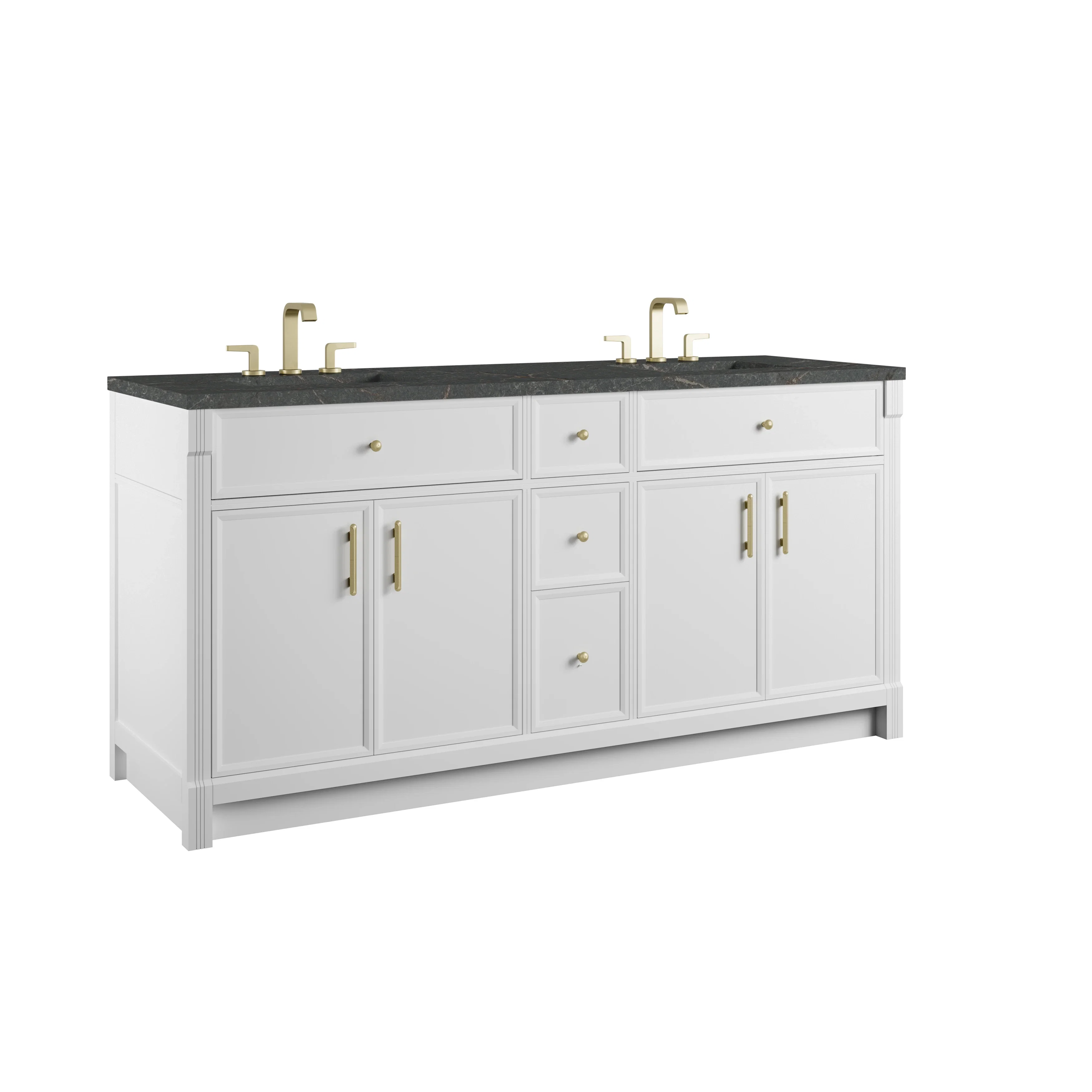 Bellshire 72" Double Vanity, Bright White w/ 3 CM Parisien Bleu Silestone Top