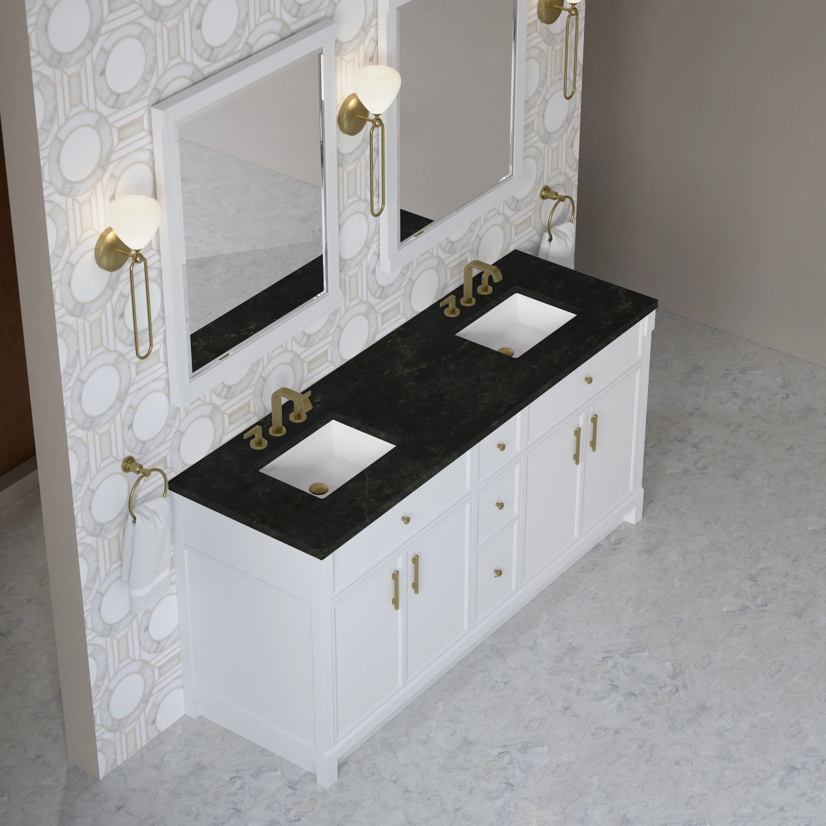 Bellshire 72" Double Vanity, Bright White w/ 3 CM Phantome Eclos Top