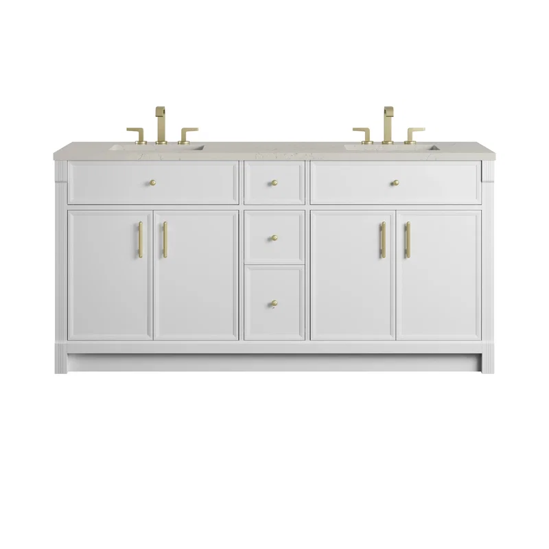 Bellshire 72" Double Vanity, Bright White w/ 3 CM Siberian Silestone Top