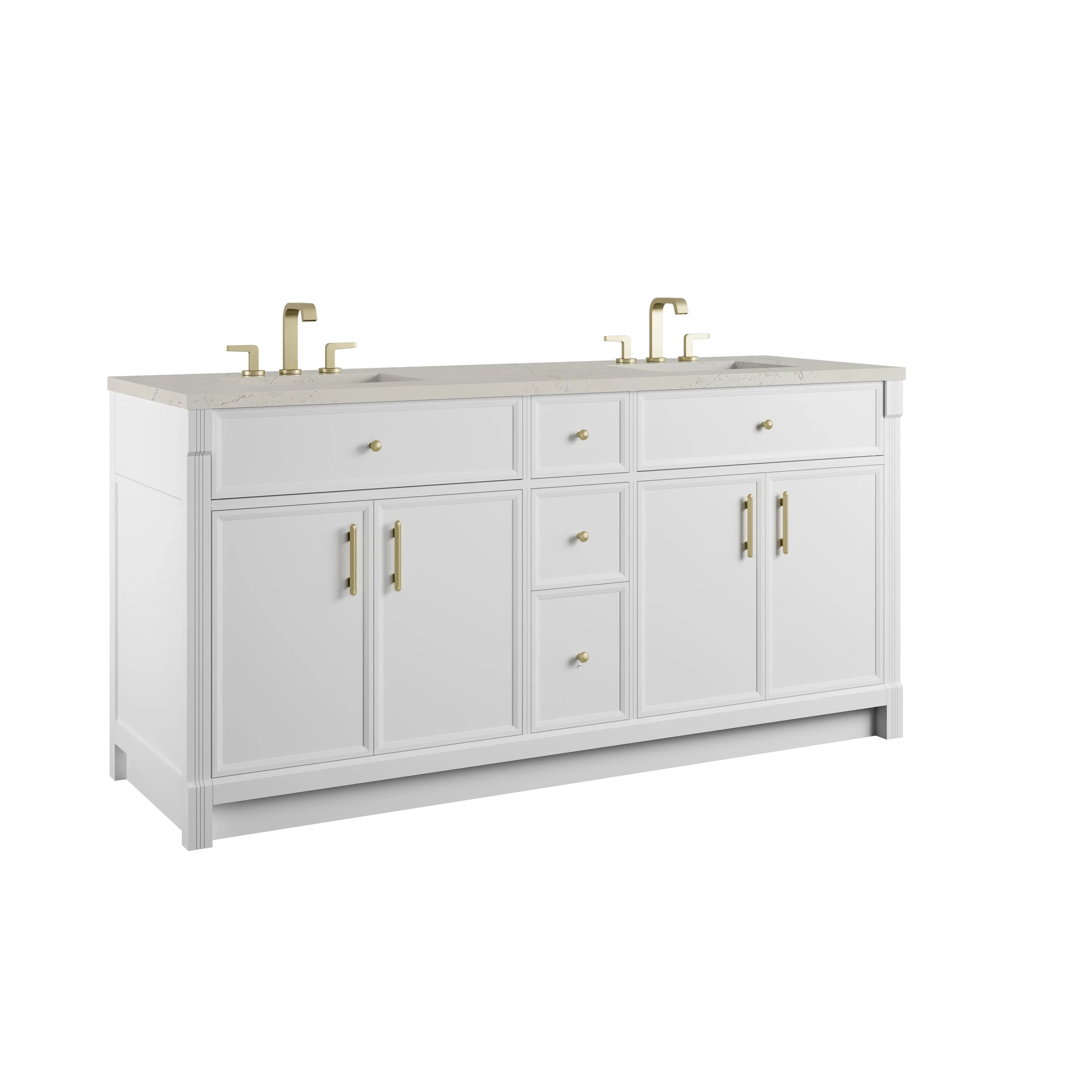 Bellshire 72" Double Vanity, Bright White w/ 3 CM Siberian Silestone Top