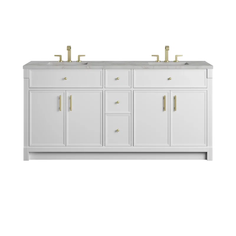 Bellshire 72" Double Vanity, Bright White w/ 3 CM Victorian Silver Silestone Top