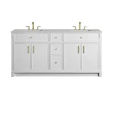 Bellshire 72" Double Vanity, Bright White w/ 3 CM Eternal Jasmine Pearl Silestone Top w/FreePower Wireless Charger