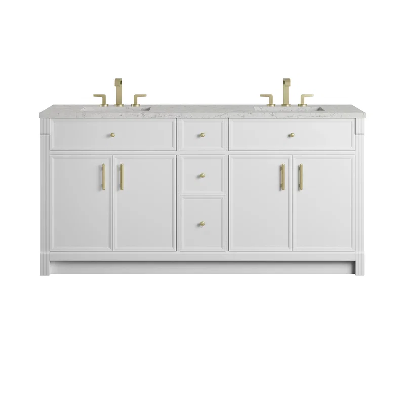 Bellshire 72" Double Vanity, Bright White w/ 3 CM Eternal Jasmine Pearl Silestone Top w/FreePower Wireless Charger