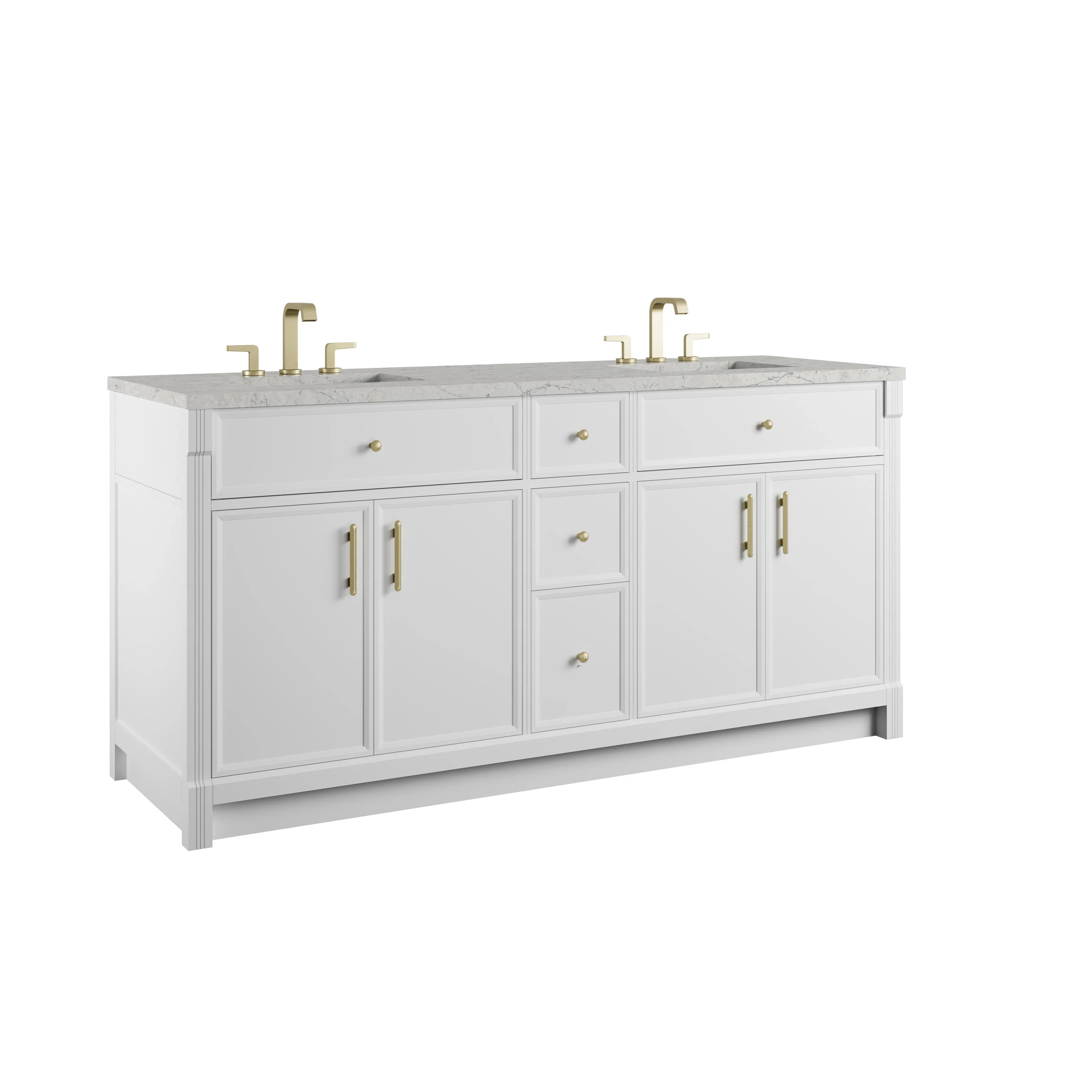 Bellshire 72" Double Vanity, Bright White w/ 3 CM Eternal Jasmine Pearl Silestone Top w/FreePower Wireless Charger