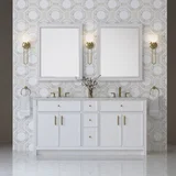 Bellshire 72" Double Vanity, Bright White w/ 3 CM Eternal Jasmine Pearl Silestone Top w/FreePower Wireless Charger