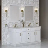 Bellshire 72" Double Vanity, Bright White w/ 3 CM Eternal Jasmine Pearl Silestone Top w/FreePower Wireless Charger