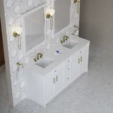 Bellshire 72" Double Vanity, Bright White w/ 3 CM Eternal Jasmine Pearl Silestone Top w/FreePower Wireless Charger