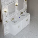 Bellshire 72" Double Vanity, Bright White w/ 3 CM Ethereal Noctis Silestone Top w/FreePower Wireless Charger