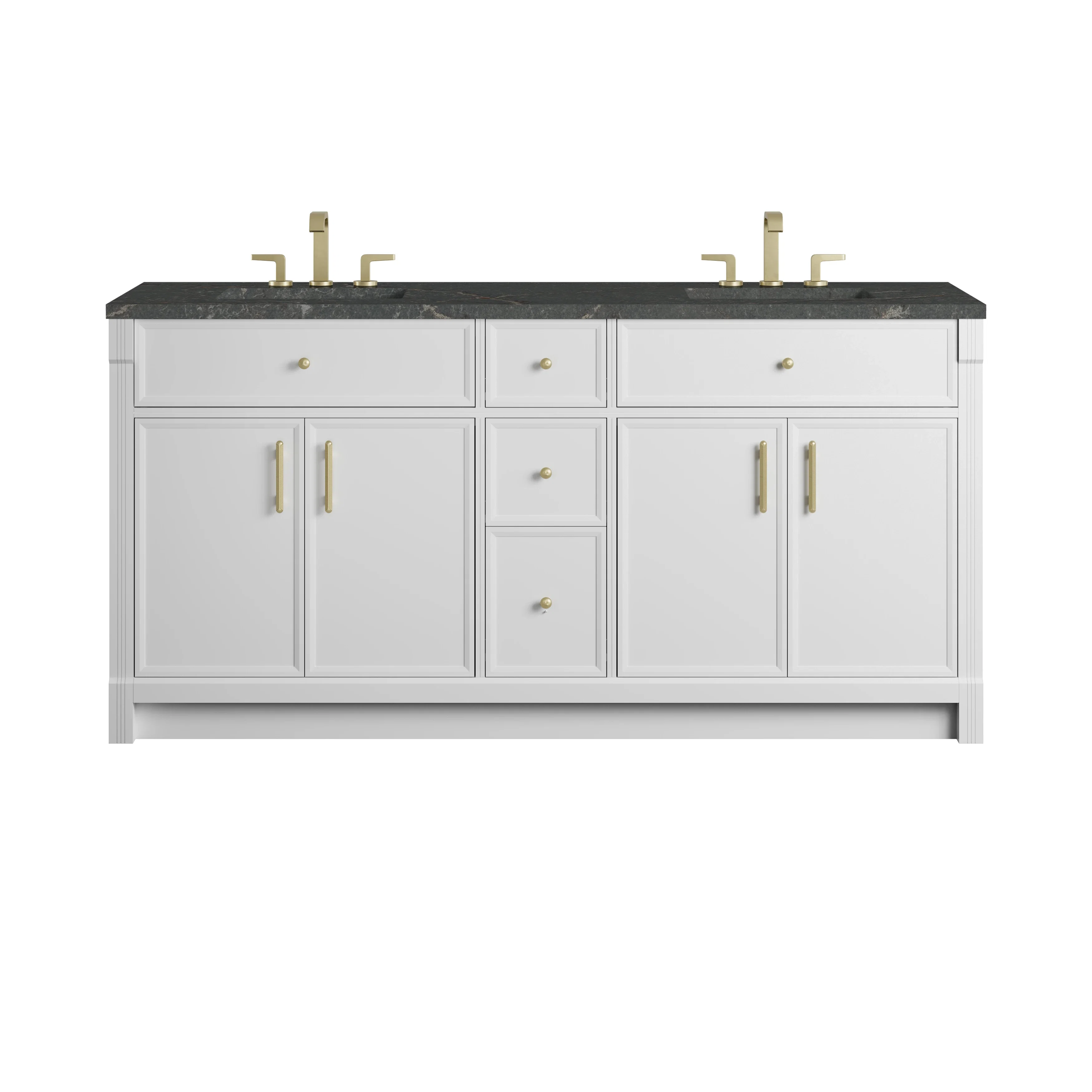 Bellshire 72" Double Vanity, Bright White w/ 3 CM Parisien Bleu Silestone Top w/FreePower Wireless Charger