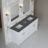 Bellshire 72" Double Vanity, Bright White w/ 3 CM Parisien Bleu Silestone Top w/FreePower Wireless Charger