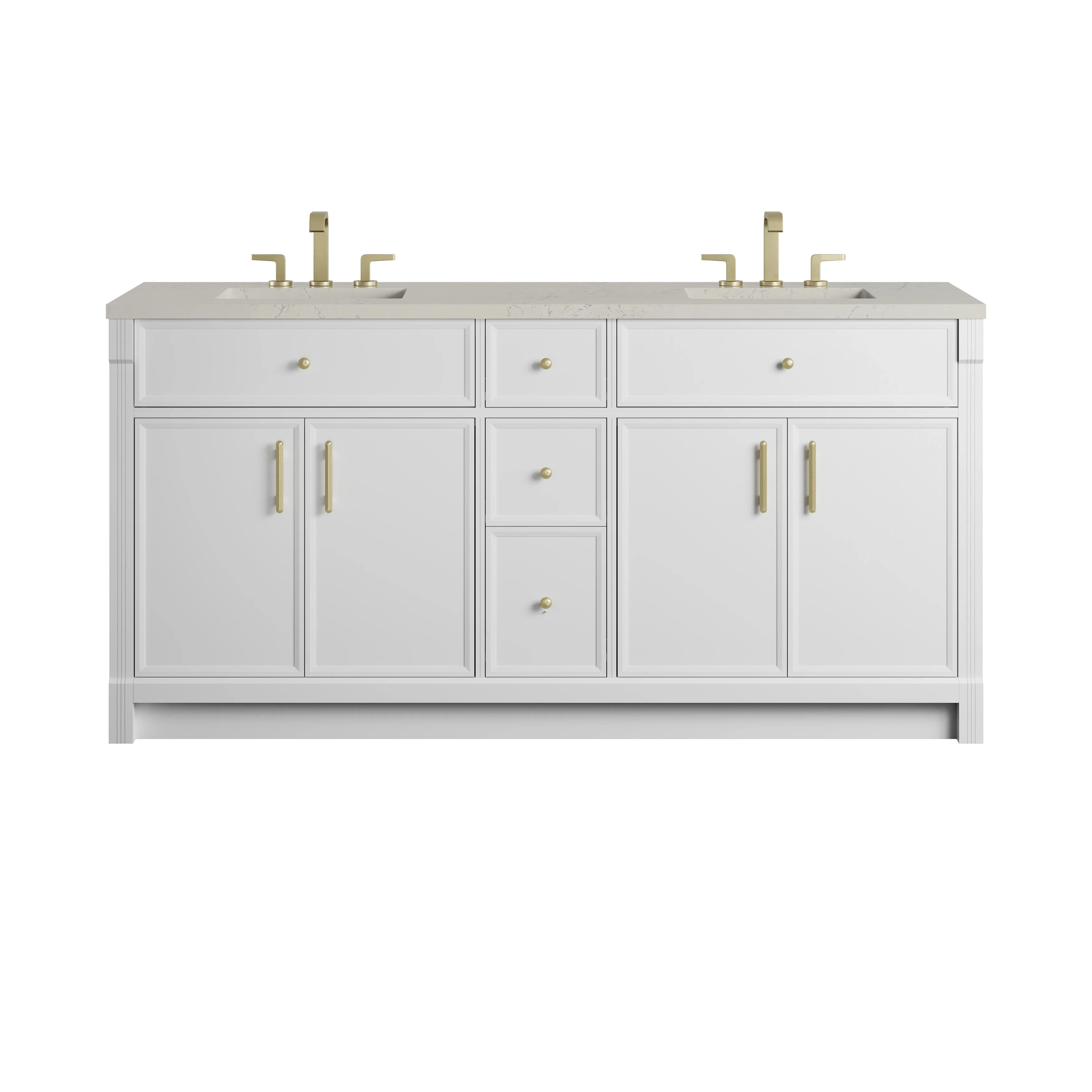 Bellshire 72" Double Vanity, Bright White w/ 3 CM Siberian Silestone Top w/FreePower Wireless Charger