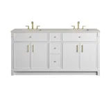 Bellshire 72" Double Vanity, Bright White w/ 3 CM Siberian Silestone Top w/FreePower Wireless Charger