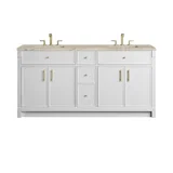 Bellshire 72" Double Vanity, Bright White w/ 3 CM Tajnar Eclos Top w/FreePower Wireless Charger