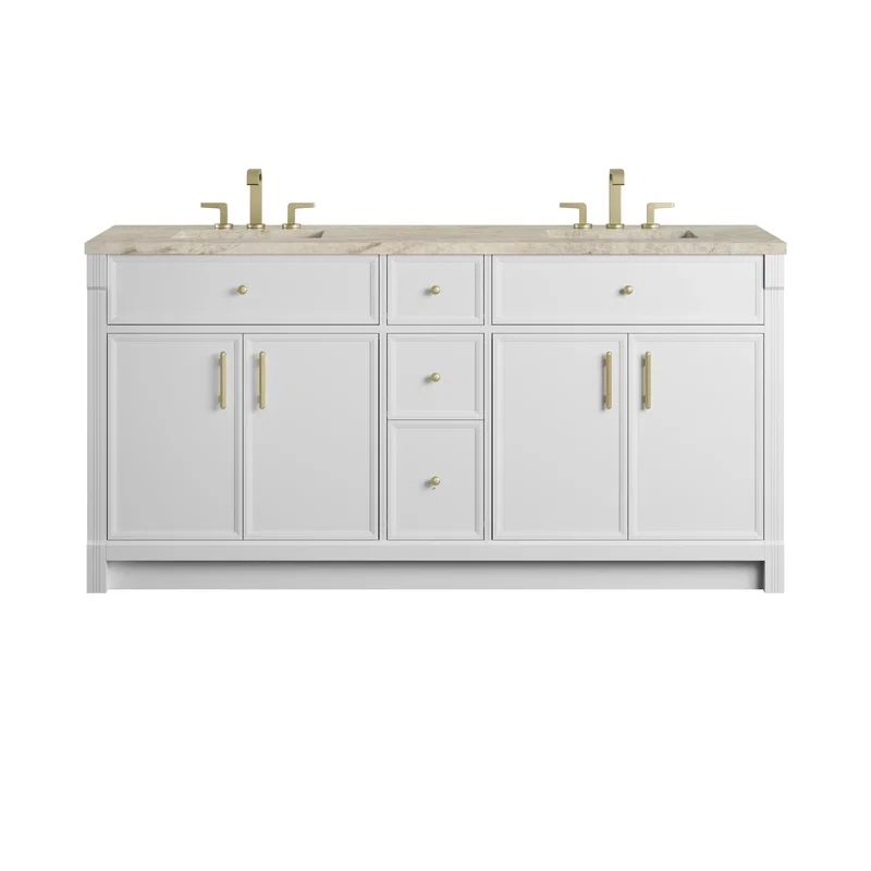 Bellshire 72" Double Vanity, Bright White w/ 3 CM Tajnar Eclos Top w/FreePower Wireless Charger