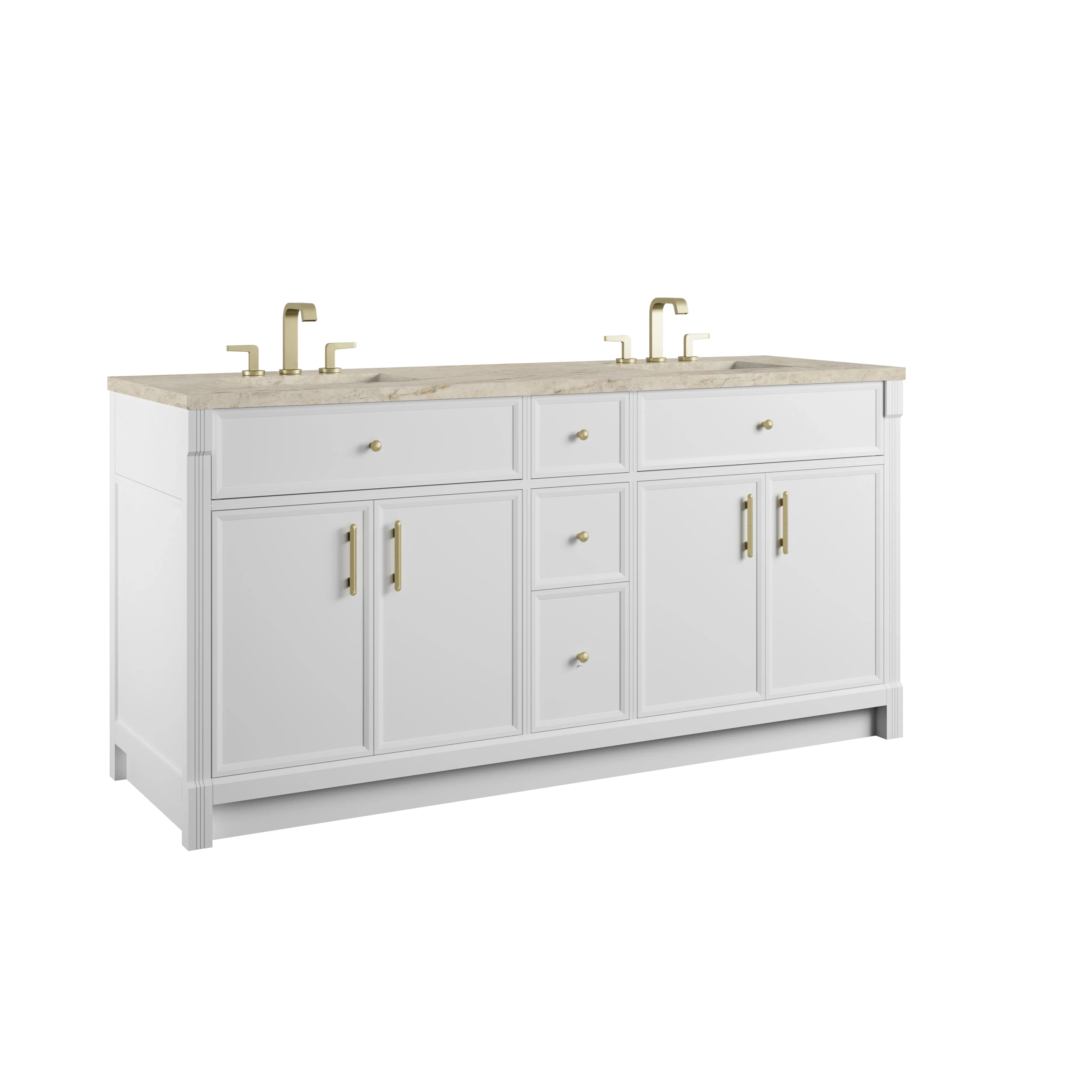Bellshire 72" Double Vanity, Bright White w/ 3 CM Tajnar Eclos Top w/FreePower Wireless Charger