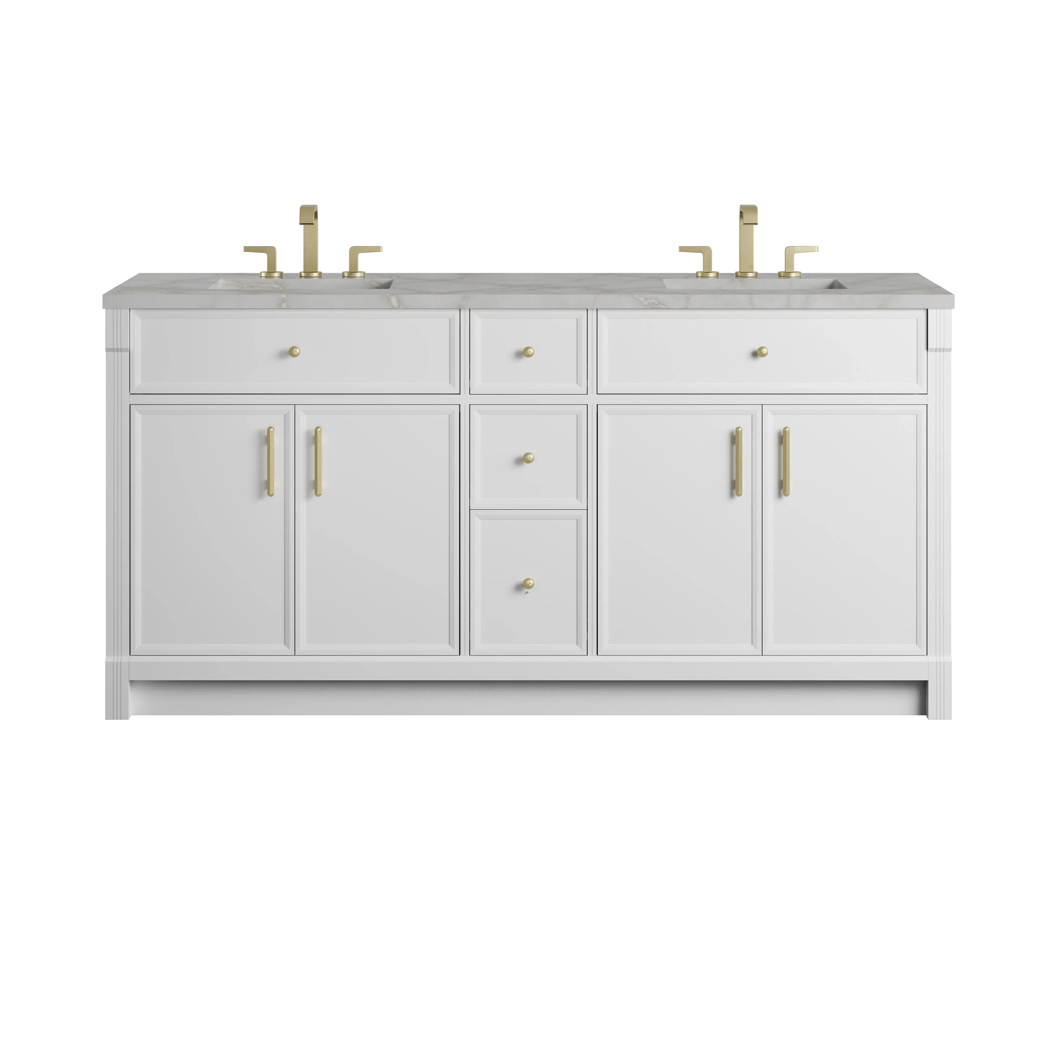 Bellshire 72" Double Vanity, Bright White w/ 3 CM Victorian Silver Silestone Top w/FreePower Wireless Charger