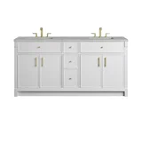 Bellshire 72" Double Vanity, Bright White w/ 3 CM Victorian Silver Silestone Top w/FreePower Wireless Charger