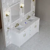 Bellshire 72" Double Vanity, Bright White w/ 3 CM Victorian Silver Silestone Top w/FreePower Wireless Charger