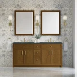 Bellshire 72" Double Vanity, Honey Oak w/ 3 CM Charcoal Soapstone Silestone Top
