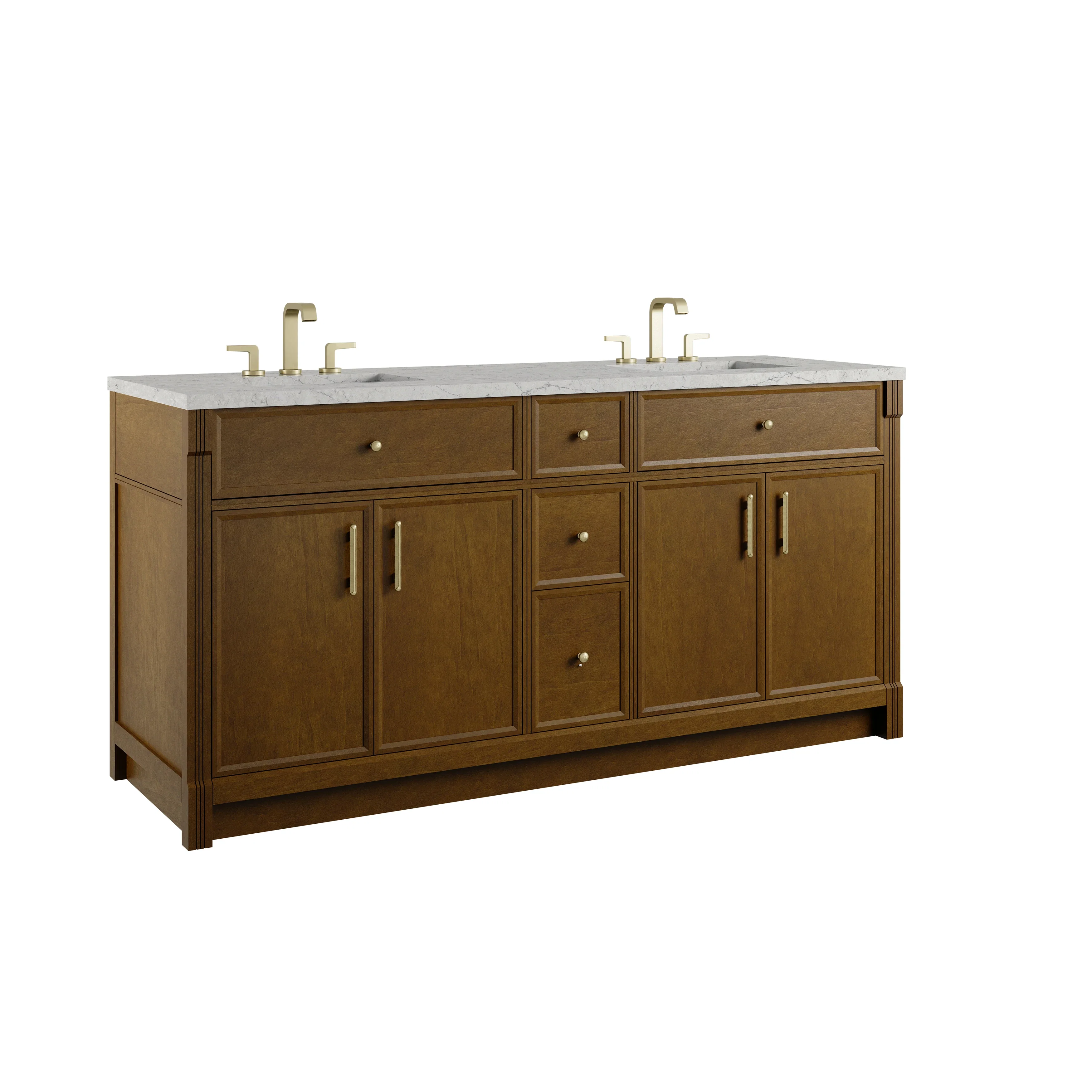 Bellshire 72" Double Vanity, Honey Oak w/ 3 CM Eternal Jasmine Pearl Silestone Top