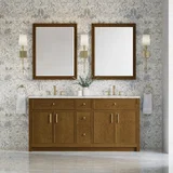 Bellshire 72" Double Vanity, Honey Oak w/ 3 CM Eternal Jasmine Pearl Silestone Top